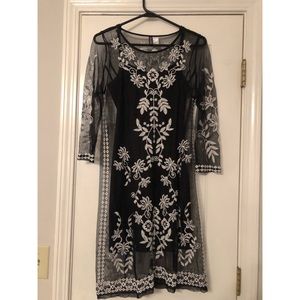 Black and white fitted cocktail dress